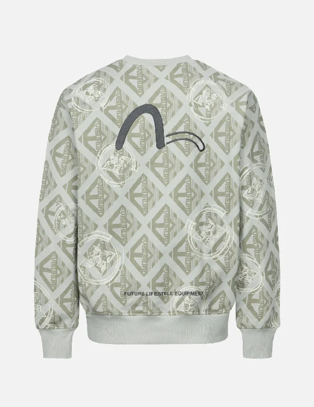 Classic Statement Allover Kamon Monogram Print Loose Fit Sweatshirt