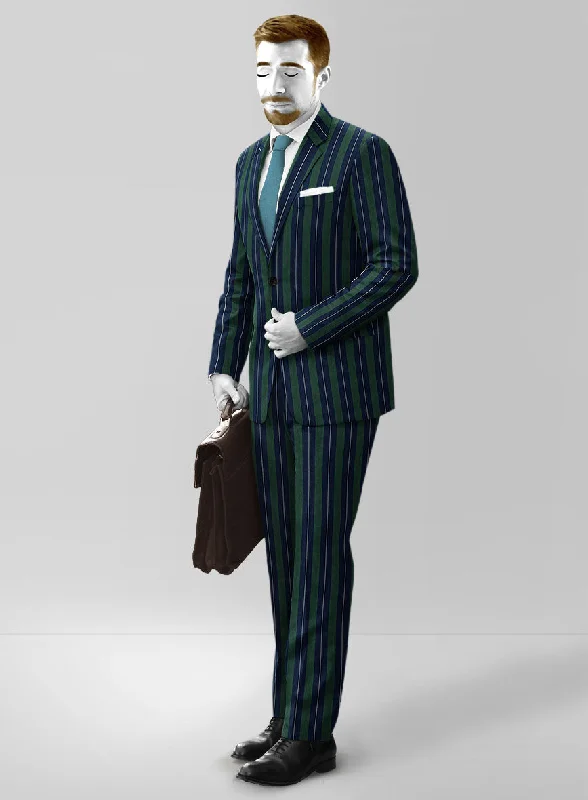 Sporty Chic Look Napolean Izzaro Stripe Green Blue Wool Suit