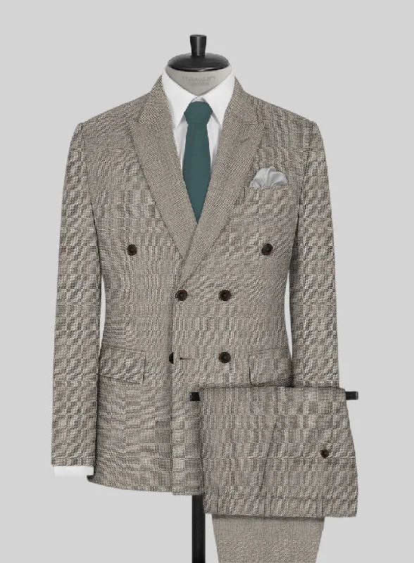 Casual Layers Look Napolean Sharkskin Light Brown Wool Suit