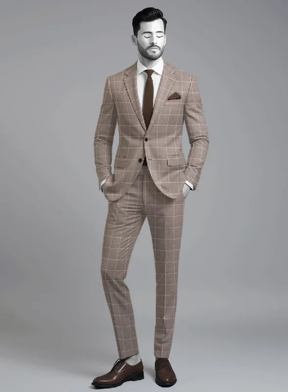 Rugged Elegance Napolean Noemi Windowpane Brown Wool Suit