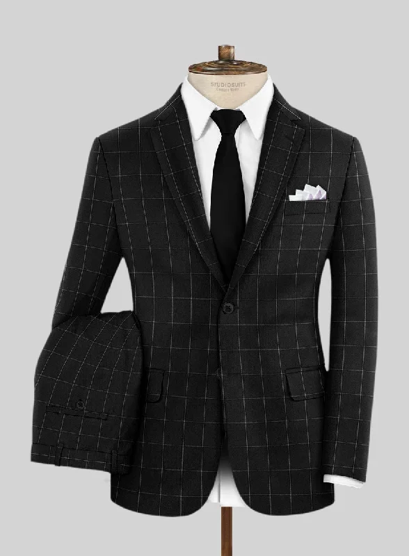 Minimalist Tailoring Italian Zergi Black Windowpane Flannel Suit