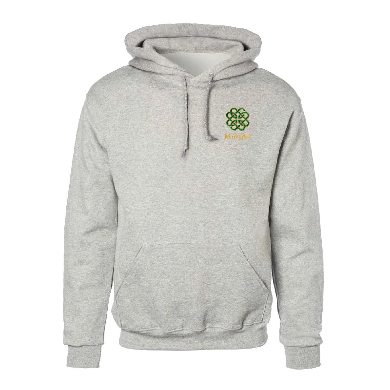 Elegant Sporty Celtic Clover Knot Embroidered Personalized Hoodie- Gray