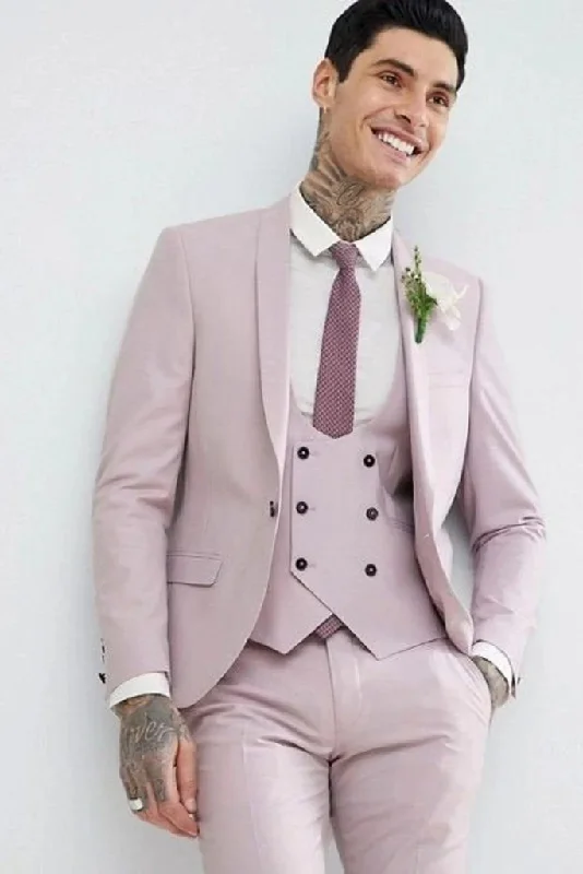 Modern Outerwear Men three piece pink suit