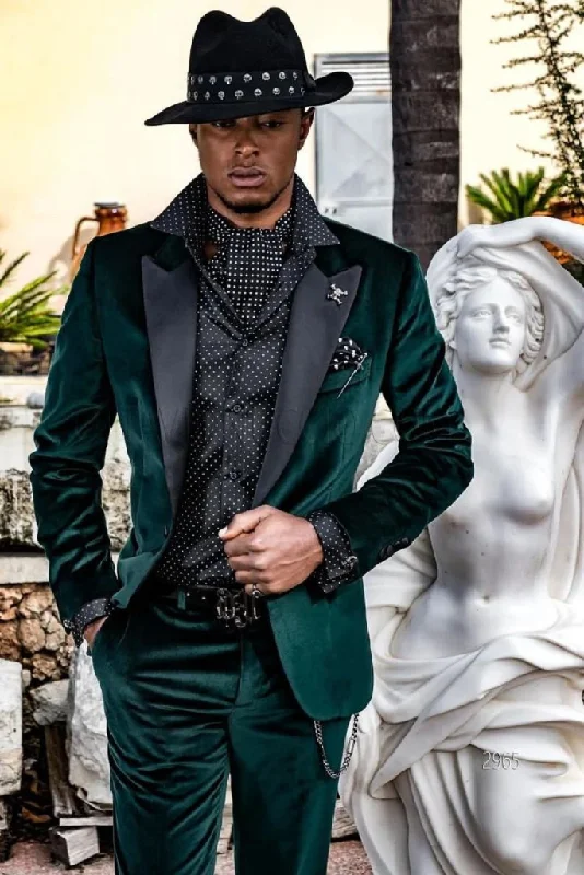 Minimalist Tailoring Men Velvet Tuxedo Green Suit 2 Piece Winter Velvet Wedding Suit Dinner Suit Bespoke Tailoring