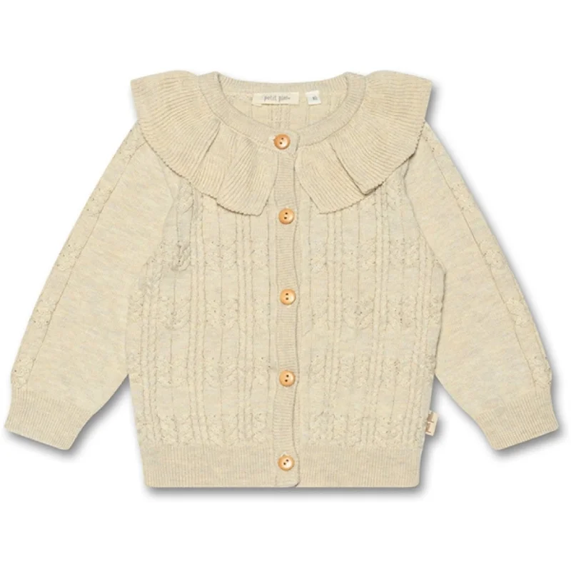 Smart Layering Petit Piao® Off White Cardigan Strik Cabel Collar