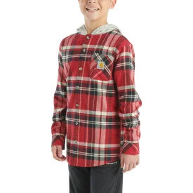 Rugged Street Youth Boys Long Sleeve Flannel Button Front Hooded Shirt - Chili Pepper