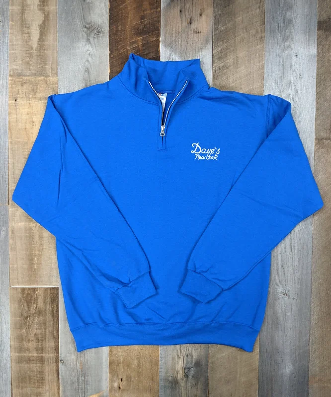 Tailored Modern Dave’s New York Men's Vintage Logo Half-Zip Sweatshirt - Royal Blue