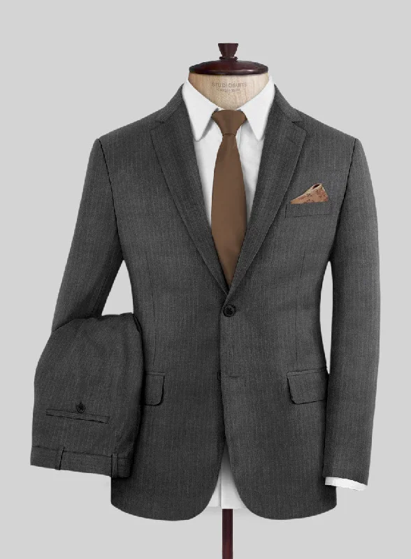 Elegant Casual Scabal Londoner Casiri Stripe Charcoal Wool Suit