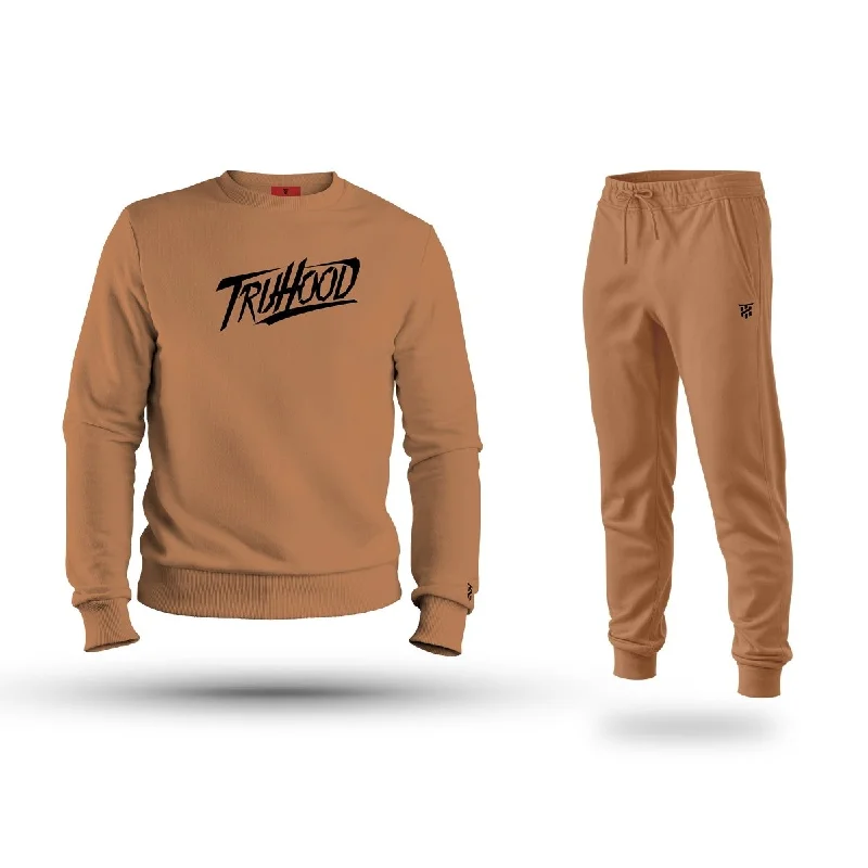 Structured Fit Premium Men's Brown Sweatshirt Tracksuit Set | Beige & Camel Options | OG High Density Print