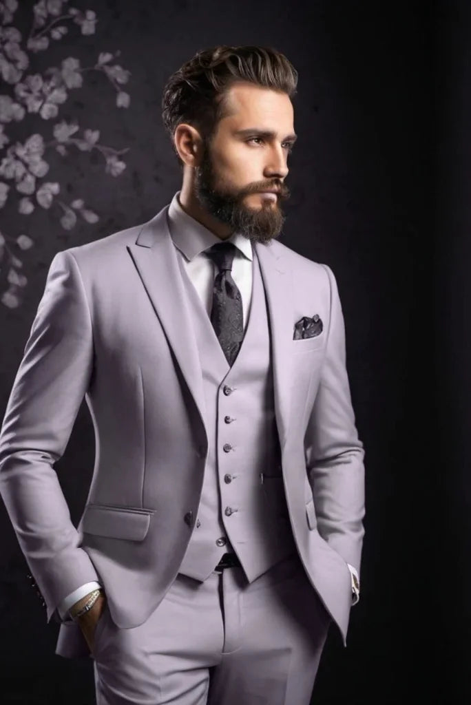 Fashionable Neutrals Men 3 Piece Suit Light Purple, Wedding Suit, Slim Fit Suit Formal Wear, Dinner Suit, Party Wear Suit Bespoke Tailoring