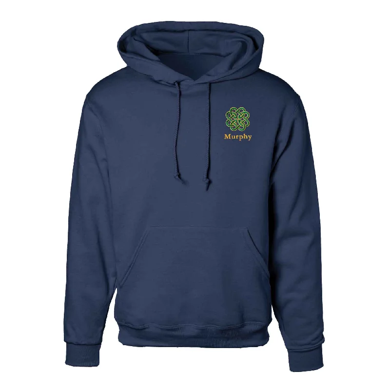 Edgy Streetwear Celtic Clover Knot Embroidered Personalized Hoodie- Navy