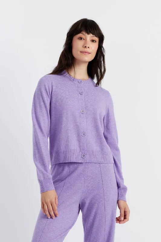 Sophisticated Weekend Lavender Wool-Cashmere Crew Neck Cardigan