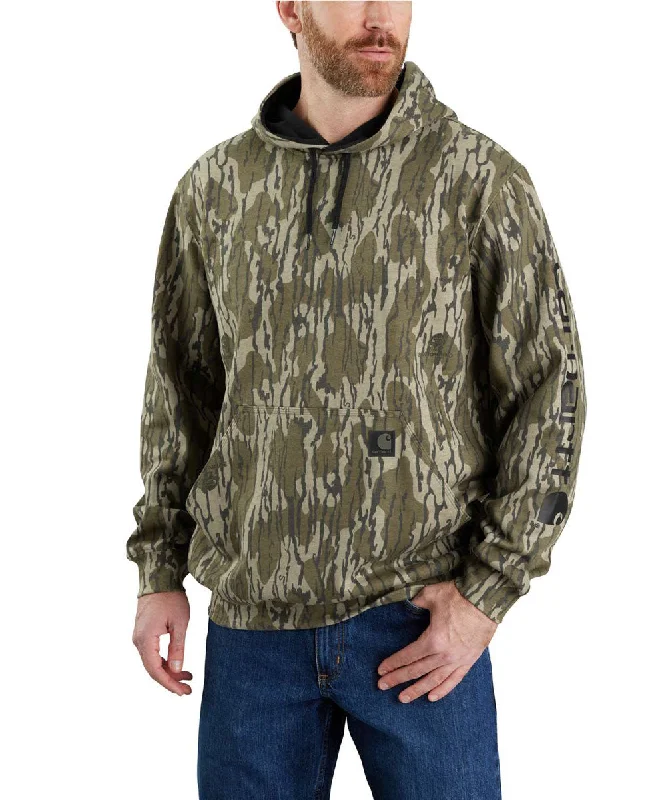 Rugged Minimalism Carhartt Men's Camo Sleeve Logo Hooded Sweatshirt - Mossy Oak Bottomland Camo