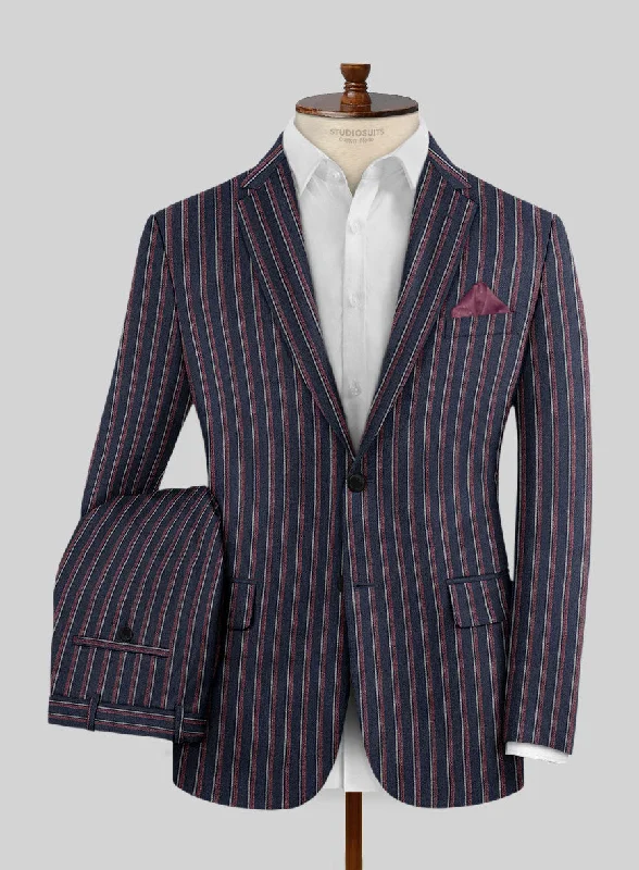 Urban Sportwear Noble Beatrily Blue Stripe Wool Silk Linen Suit