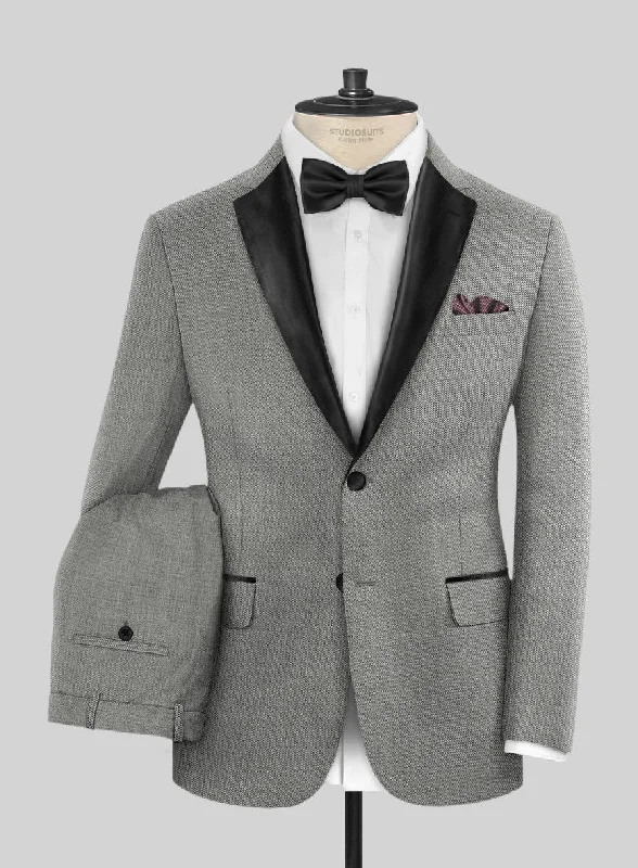 Sporty Chic Look Napolean Sharkskin Light Gray Wool Tuxedo Suit