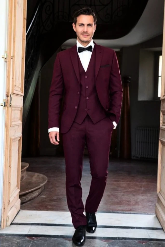 Retro Smart Men burgundy suit 3 piece men suit beach wedding suit rustic groomsmen suit summer wedding suit cotton suit men dinner suit burgundy formal suit