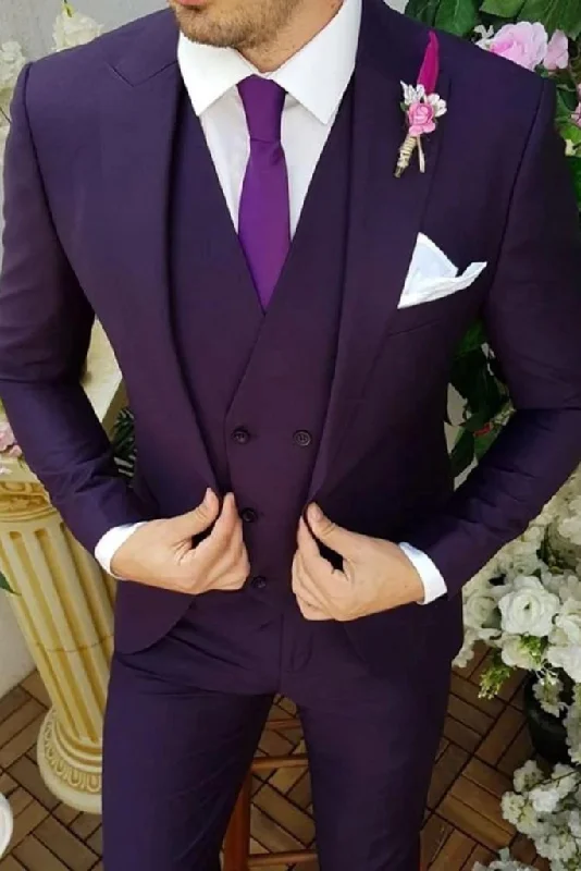 Smart Urban Men Slim Fit Designer Three Piece Purple Mens Suit for Wedding, Engagement, Prom, Groom wear and Groomsmen Suits