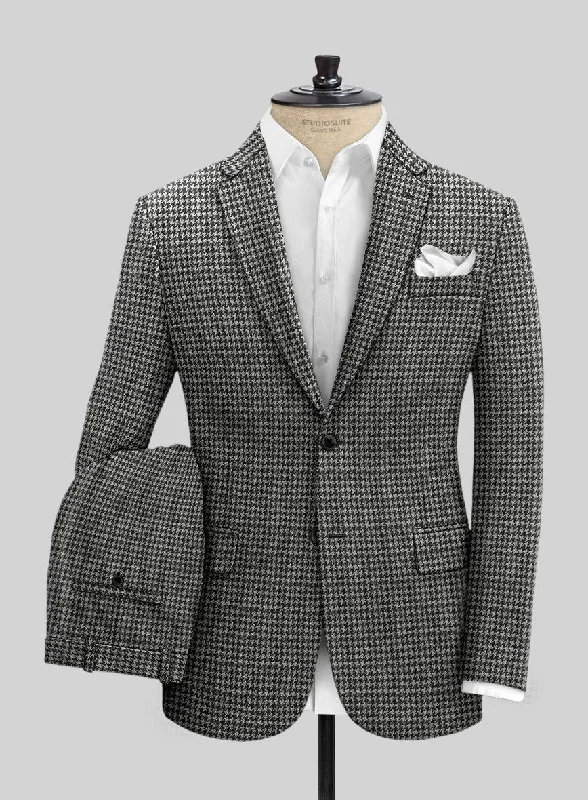 Modern Tailored Highlander Heavy Black Houndstooth Tweed Suit