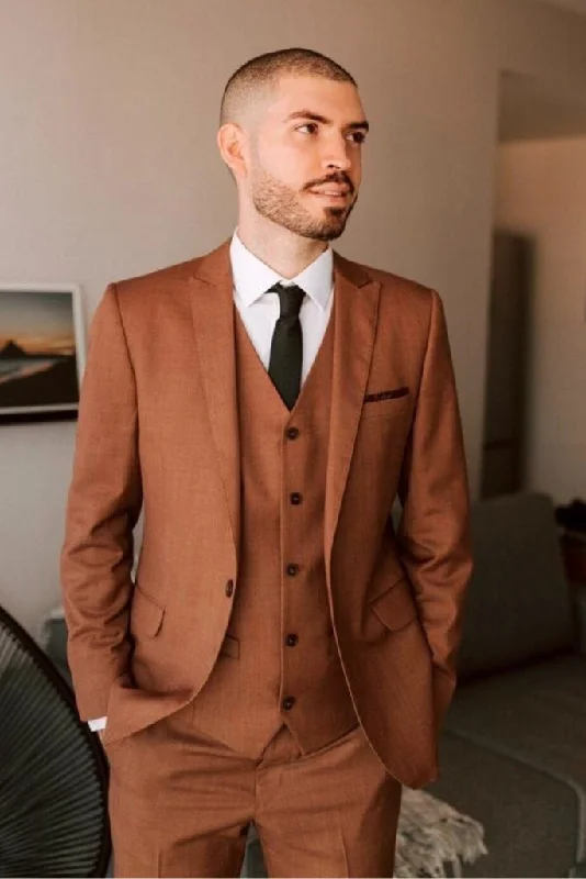 Classic Edge Men Rust Three Piece Suit, Wedding Suit, Slim Fit Suit Dinner Suits Bespoke Tailoring