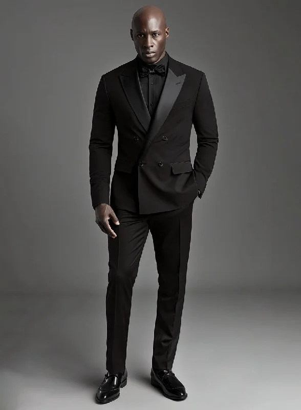 Urban Sportswear Black Smoking Double Breasted Tuxedo Suit