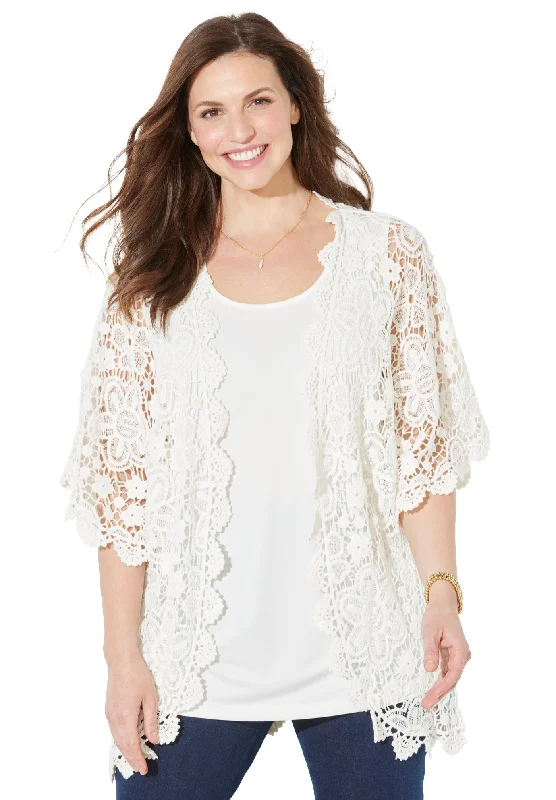 Chic Outerwear Graceful Crochet Kimono