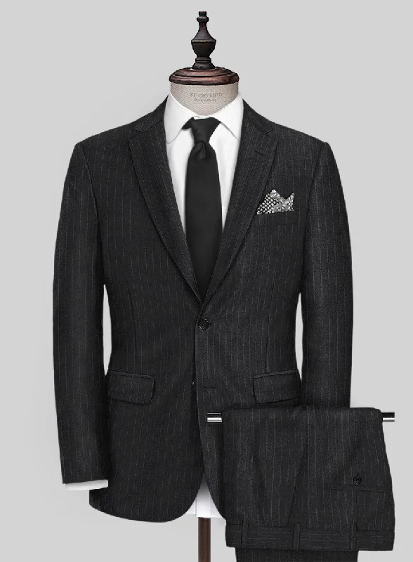 Sophisticated Edge Scabal Londoner Isai Stripe Charcoal Wool Suit