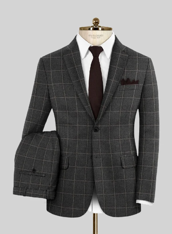 Sleek Neutrals Scabal Charcoal Windowpane Wool Suit