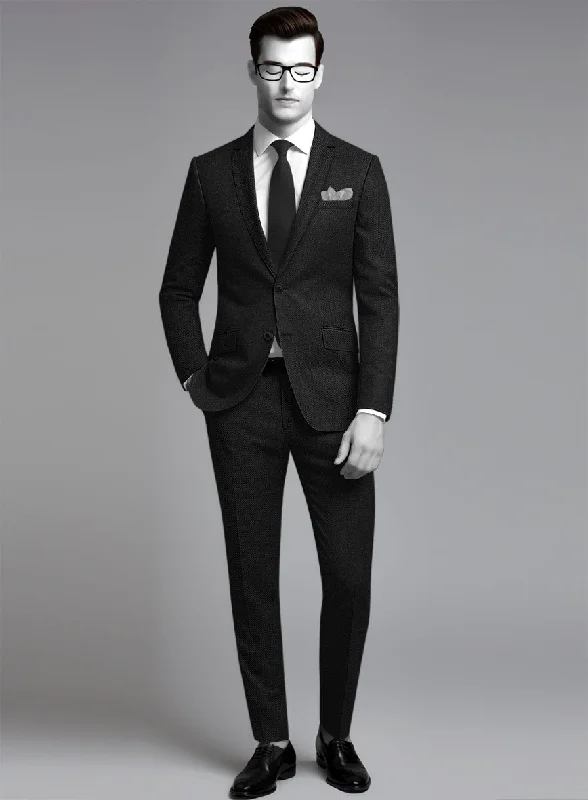 Sleek Prints Napolean Stretch Black Wool Suit