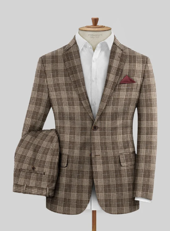 Rugged Fit Noble Hugo Brown Wool Silk Linen Suit