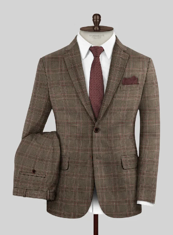 Sophisticated Weekend London Loom Brown Check Wool Silk Linen Suit