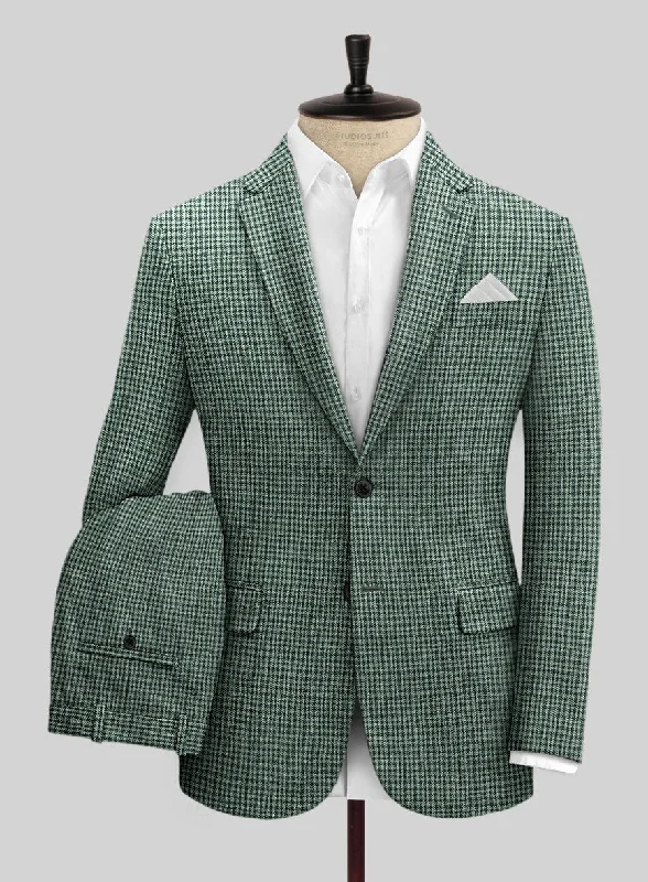 Modern Grunge Italian Green Houndstooth Tweed Suit