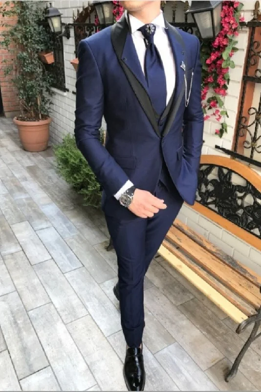 Contemporary Basics Men 3 Piece Suit Blue Tuxedo, Wedding Suit, Dinner Suit, Party Wear Slim Fit Suit Bespoke Tailoring