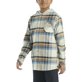 Sophisticated Edge Youth Boys Long Sleeve Flannel Button Front Hooded Shirt - Malt