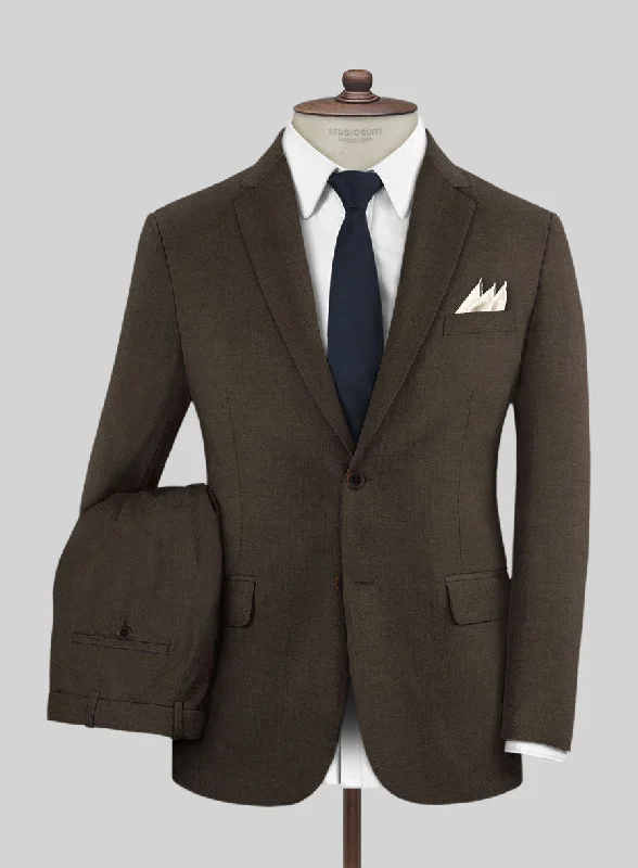 Contemporary Relaxed Huddersfield Stretch Coffee Brown Wool Suit