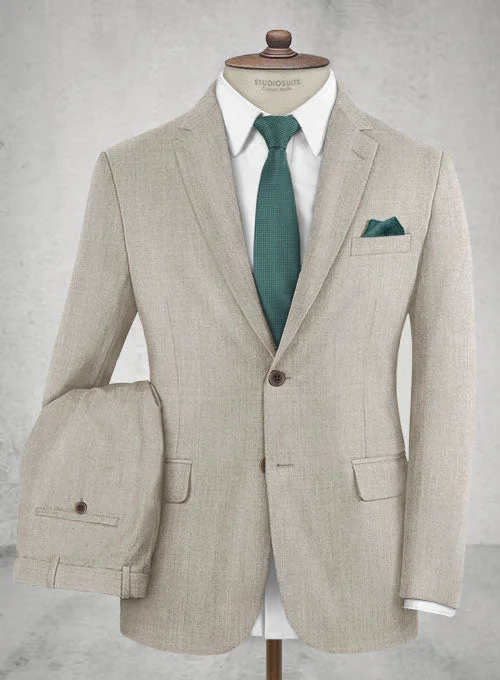 Simplified Streetwear Napolean Stretch Pale Brown Wool Suit