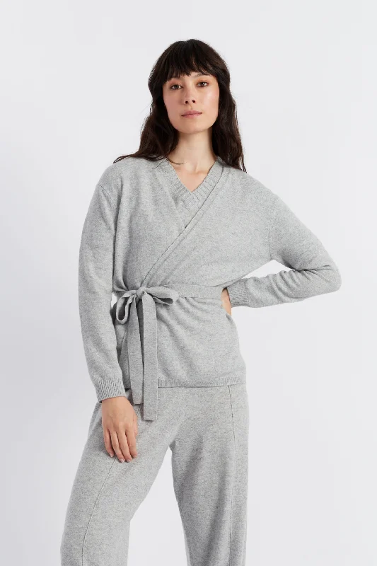 Classic Weekend Light-Grey Wool-Cashmere Wrap Cardigan