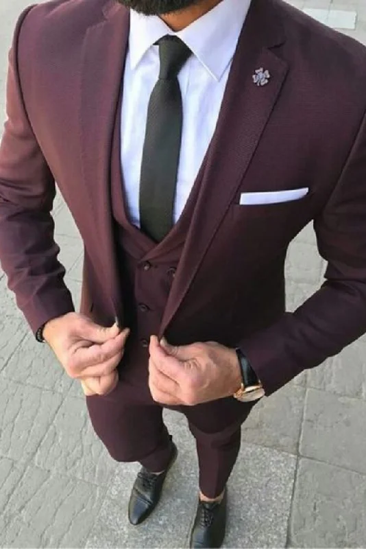 Urban Sportwear Men 3 Piece Suit Burgundy, Slim Fit Suit, Wedding Party Wear Suit, Bespoke Tailoring