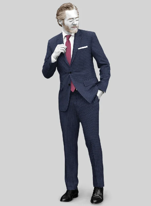 Sleek Casualwear Napolean Argio Stripe Ink Blue Wool Suit