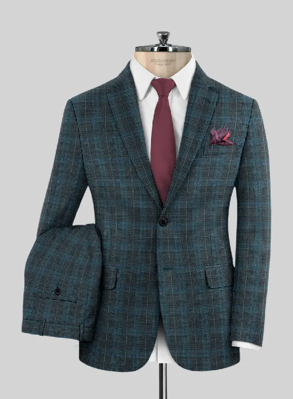 Timeless Sporty Reda Cyan Green Checks Wool Suit