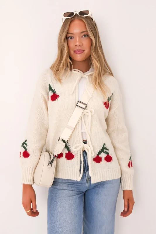 Earthy Casual Zelda Cardigan Cream Cherry