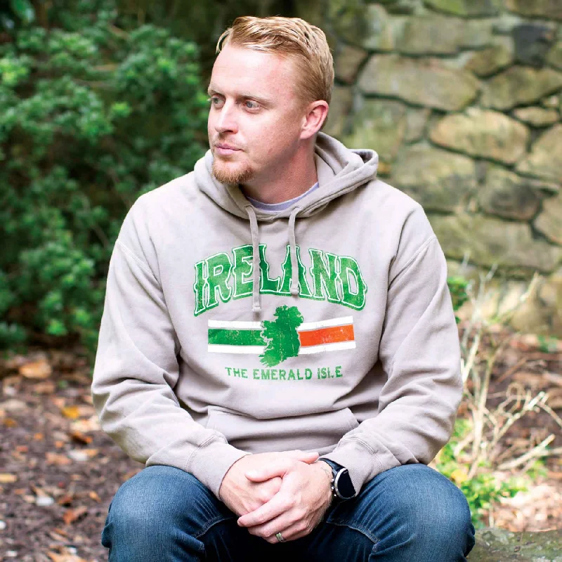 Sleek Neutrals Ireland Hoodie with Ireland Flag Colors- Grey