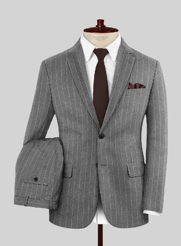 Preppy Sporty Italian Uben Gray Chalkstripe Flannel Suit