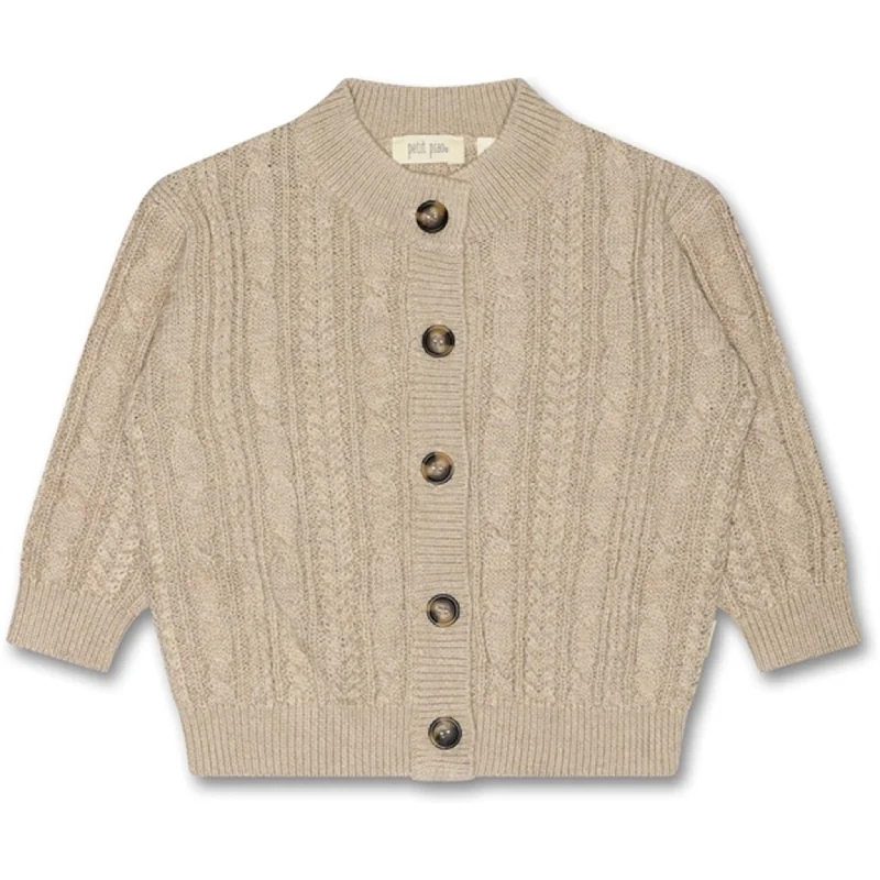 Relaxed Outdoors Petit Piao® Light Taupe Melange Cardigan Chunky Strik Cabel