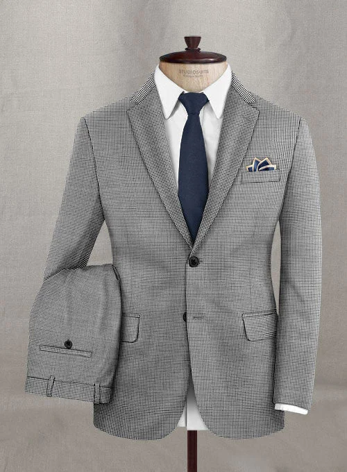 Relaxed Denim Napolean Mini Houndstooth White Wool Suit