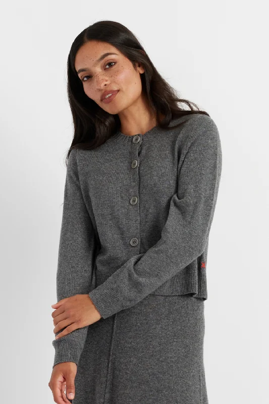 Rugged Minimalism Grey Wool-Cashmere Crew Neck Cardigan