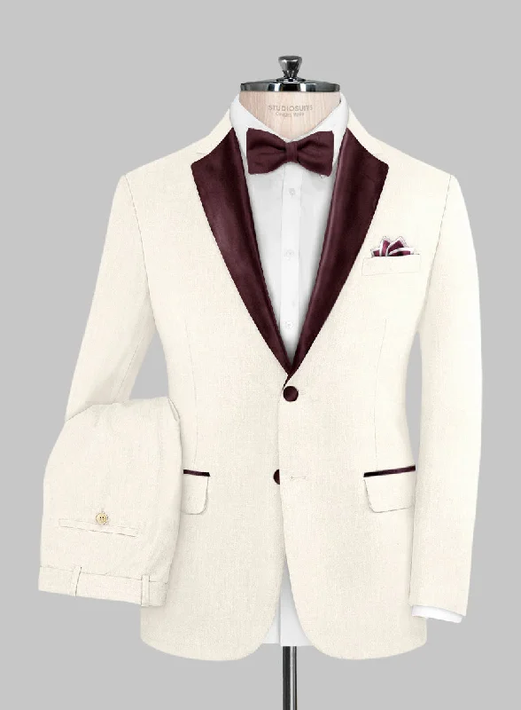 Layered Utility Napolean Stretch Ivory Wool Tuxedo Suit