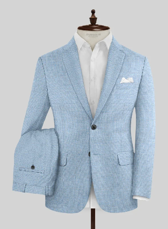 Tailored Street Noble Adrienne Blue Wool Silk Linen Suit