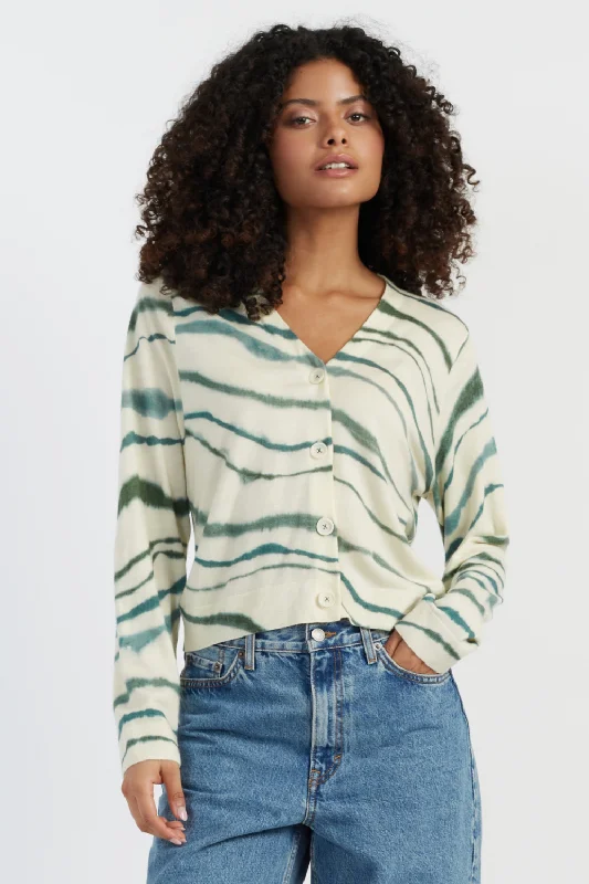 Tailored Utility Green Wool-Cashmere Deborah Brett Stripe Cardigan