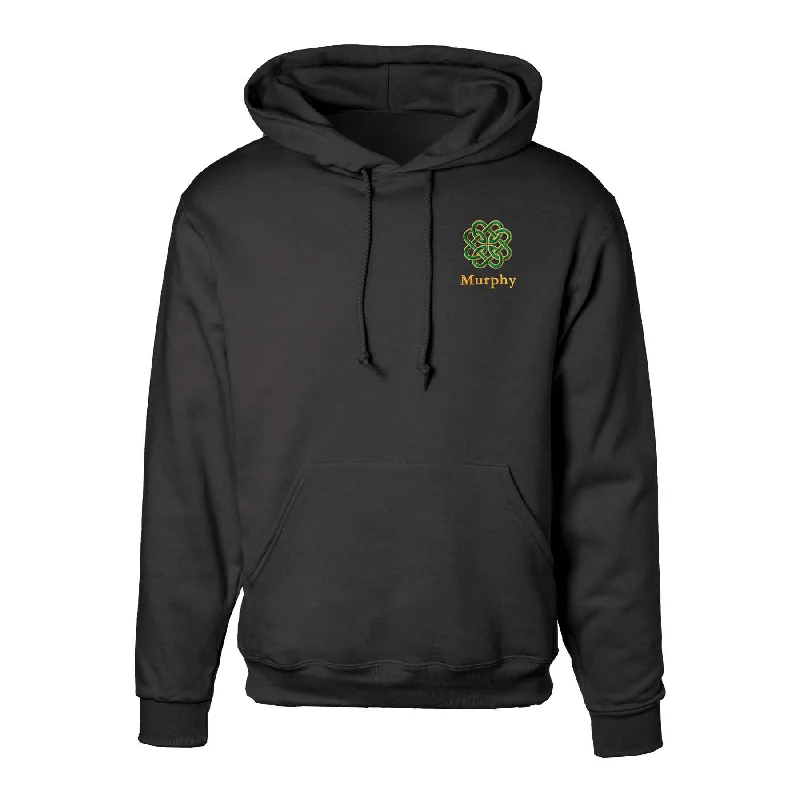 Rugged Minimalism Celtic Clover Knot Embroidered Personalized Hoodie- Black