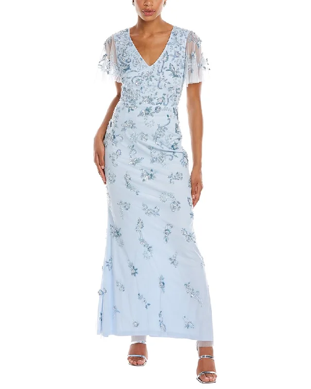 Aidan Mattox Flutter Sleeve Beaded Gown